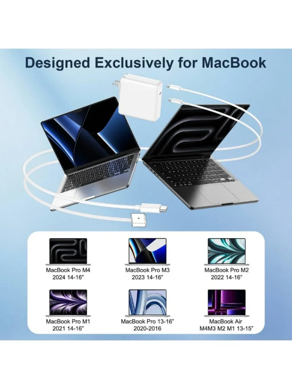 High-Power 140W USB-C Charger for MacBook Pro & Air, 6.6FT & 8.2FT Cables
